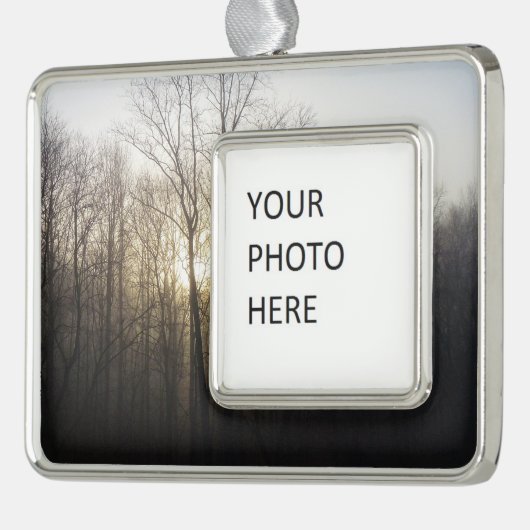 冬の霧サンライズ自然写真 シルバープレートフレームオーナメント (左)