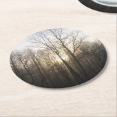 冬の霧サンライズ自然写真 ラウンドペーパーコースター (アングル)