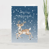 冬の青いオンブルホワイトのコンフェッティ鹿のクリスマス カード (正面)