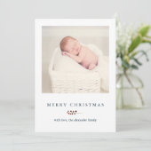 冬の青いストライプ果実メリークリスマスフォト シーズンカード (スタンド正面)