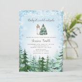 冬の青いスノーフレーク寒い屋外ベビーシャワー 招待状 (スタンド正面)