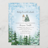 冬の青いスノーフレーク寒い屋外ベビーシャワー 招待状 (正面/裏面)