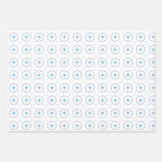 冬の青いスノーフレーク ラッピングペーパーシート (正面)