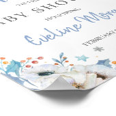 冬の青いフローラ銀の赤ちゃんシャワー歓迎サイン ポスター (角)