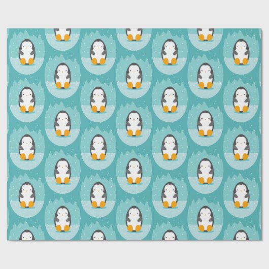 冬の青いマンガ柄のかわいいペンギン ラッピングペーパー (フラット)