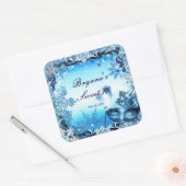 冬の青い仮面舞踏会マスク & 雪の結晶 エレガント スクエアシール (封筒)