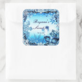 冬の青い仮面舞踏会マスク & 雪の結晶 エレガント スクエアシール (バッグ)