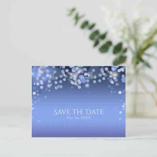 冬の青い光 ウェディング・冬の結婚式 Save the Date 案内ポストカード (スタンド正面)