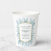 冬の青い常緑の葉の結婚水色 紙コップ (裏面)