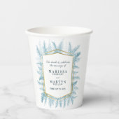 冬の青い常緑の葉の結婚水色 紙コップ (正面)