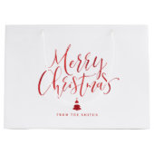 冬の青い書道シンプルメリークリスマス ラージペーパーバッグ (正面)