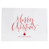 冬の青い書道シンプルメリークリスマス ラージペーパーバッグ (裏面)