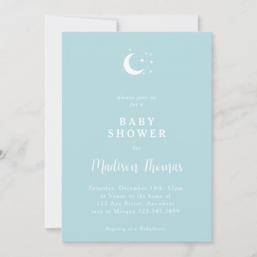 冬の青い月と星 招待状 (正面)