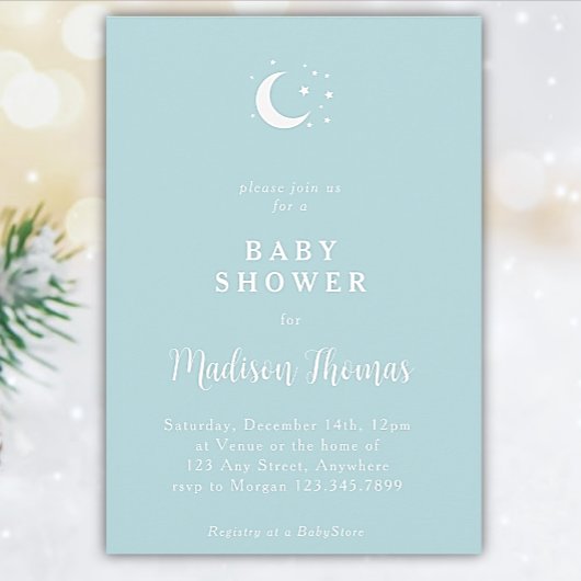 冬の青い月と星 招待状