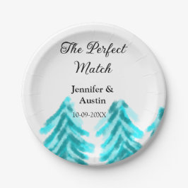 冬の青い松の木の結婚式の名前 ペーパープレート