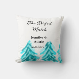 冬の青い松の木の結婚式の完璧なマッチ クッション