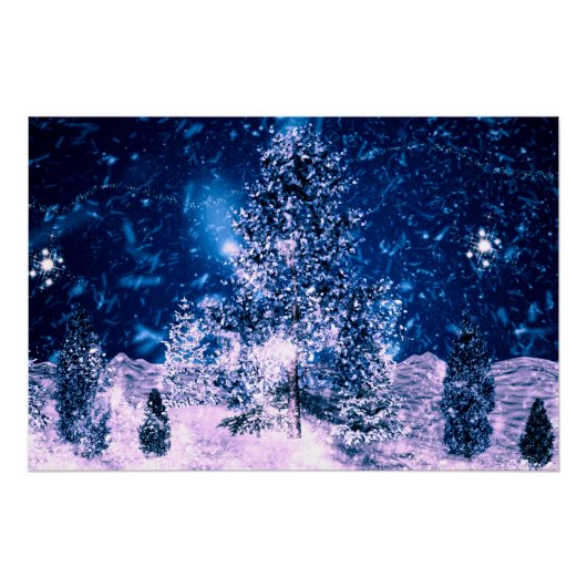 冬の青い森の休日 クリスマス ポスター (正面)