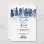 冬の青い森の木の水の色の写真結婚の 招待状 (正面)