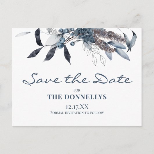 冬の青い水の色のクリスマス日付を保存 案内ポストカード (正面)