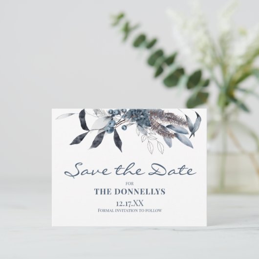 冬の青い水の色のクリスマス日付を保存 案内ポストカード (スタンド正面)