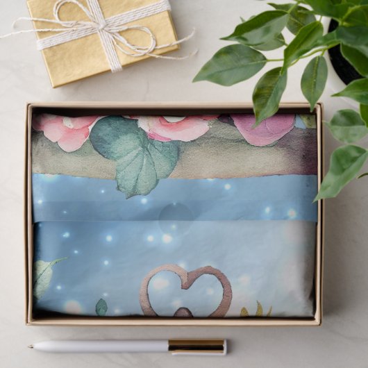 冬の青い水の色のフローラ鳥のケージの切り離し 薄葉紙 (ギフト)