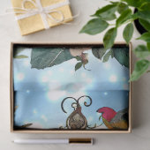 冬の青い水の色のフローラ鳥のケージの切り離し 薄葉紙 (ギフト)