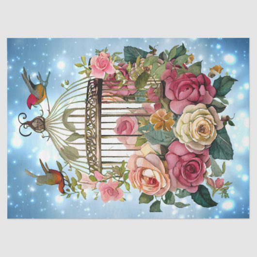 冬の青い水の色のフローラ鳥のケージの切り離し 薄葉紙 (正面)