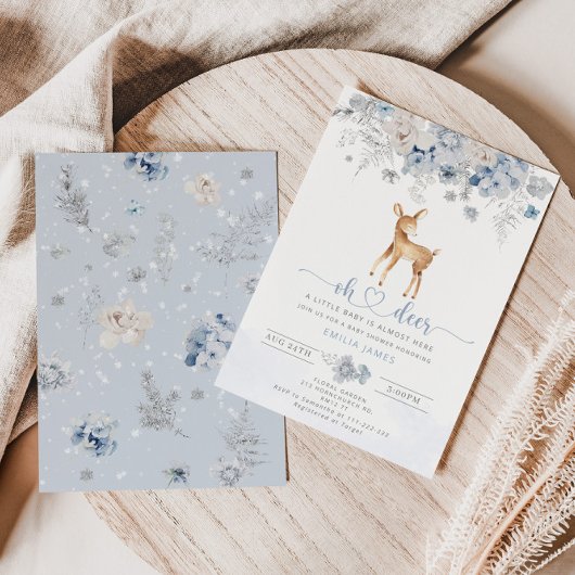 冬の青い男の子オ鹿の赤ちゃんシャワー 招待状