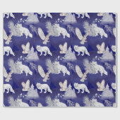 冬の青い白いキツネフクロウ松の木水色 ラッピングペーパー (フラット)