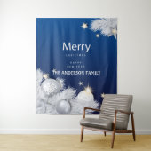 冬の青い白いクリスマススターの木の装飾 タペストリー (インサイチュ)
