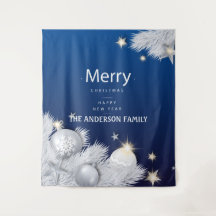 冬の青い白いクリスマススターの木の装飾