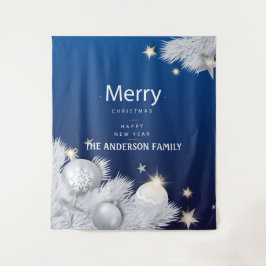 冬の青い白いクリスマススターの木の装飾 タペストリー