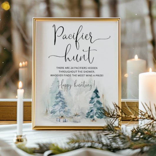 冬の青い白おしゃぶり狩りベビーシャワーゲーム ポスター