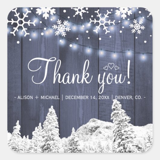 冬の青い納屋の木の弦は素朴な結婚の スクエアシール (正面)