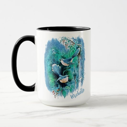 冬の青い絵画鳥の名前 マグカップ (左)
