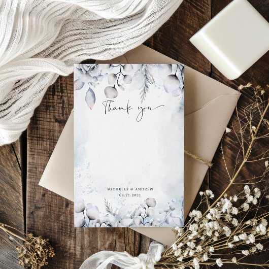 冬の青い葉写真サンキューカード サンキューカード