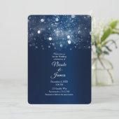 冬の青い銀のきらきらとしたライトのウェディング 招待状 (スタンド正面)