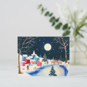 冬の青い雪の村のお祭り シーズンポストカード (スタンド正面)