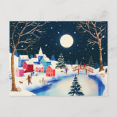 冬の青い雪の村のお祭り シーズンポストカード (正面)