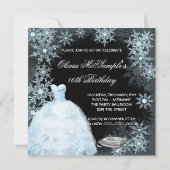 冬の青い雪の花の写真 スイート16パーティー 招待状 (裏面)