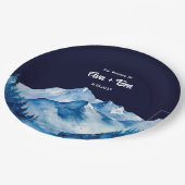 冬の青い雪山のウェディング ペーパープレート (アングル)