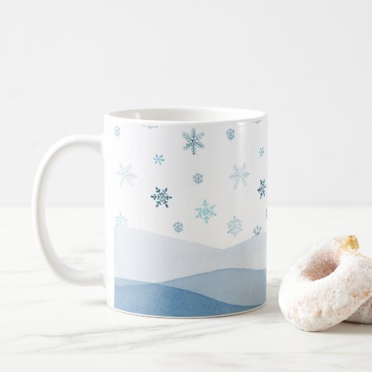 冬の青い雪景色マグカップ コーヒーマグカップ (ドーナツ)
