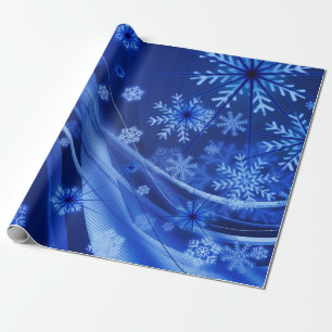 冬の青い雪片クリスマス ラッピングペーパー