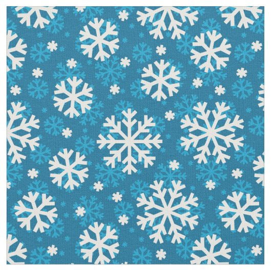 冬の青い雪片パターン ファブリック (クローズアップ)