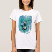 冬の青い鳥絵画と文字 Tシャツ (正面)