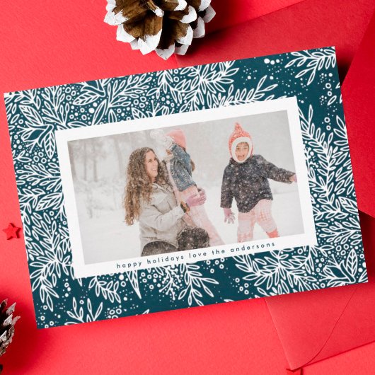 冬の青と氷の白のクリスマスボタニカルフォト シーズンカード