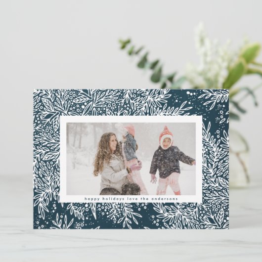 冬の青と氷の白のクリスマスボタニカルフォト シーズンカード (スタンド正面)