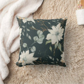 冬の青と白のフローラと金ゴールド クッション (ブランケット)