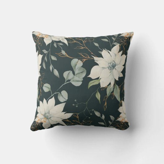 冬の青と白のフローラと金ゴールド クッション (裏面)