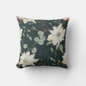 冬の青と白のフローラと金ゴールド クッション (正面)